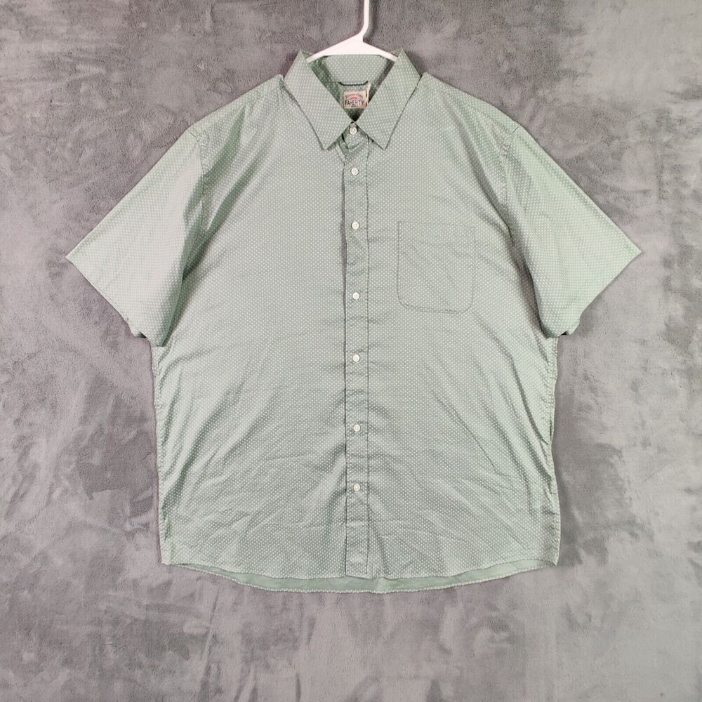 New Faherty Shirt Adult 2XL XXL Green White Button Up Short Sleeve Preppy Men
